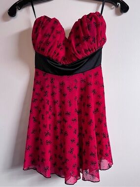 Coquette Red Black Strapless Babydoll Lingerie Chemise Nightgown Size Medium